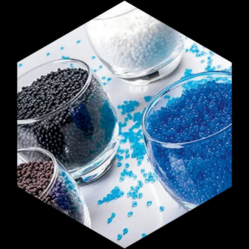 TPE and TPR pellet samples in glass containers